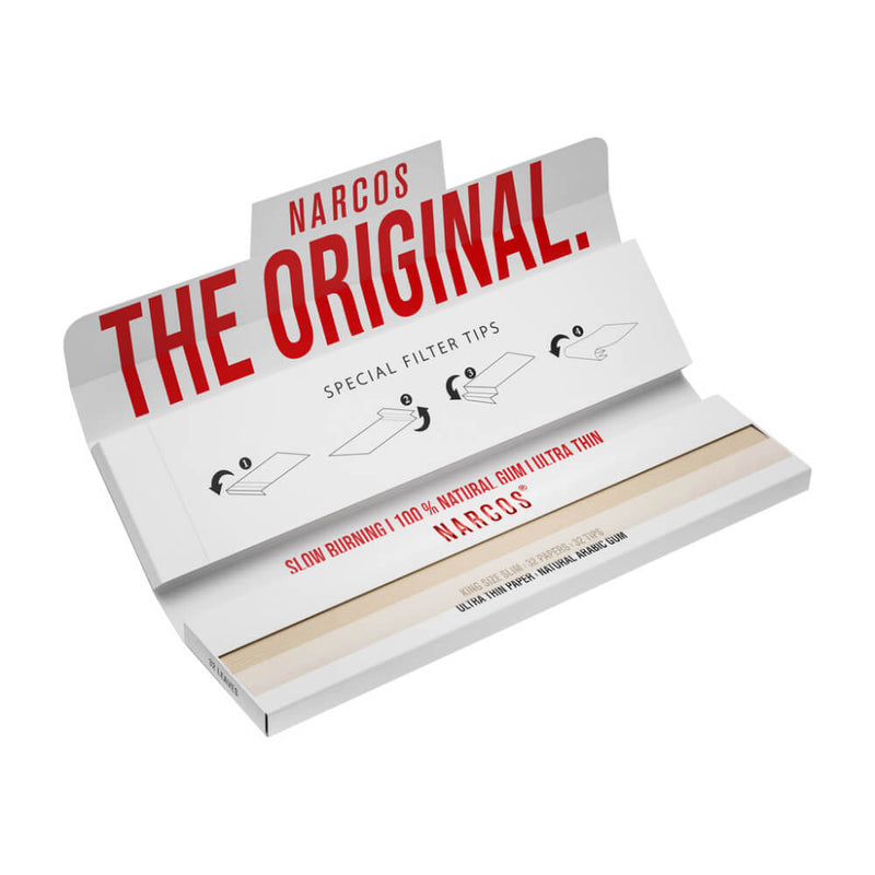 Narcos White Edition King Size Slim Rolling Papers + Tips - By Narcos