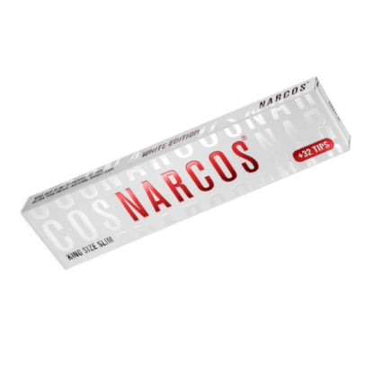 Narcos White Edition King Size Slim Rolling Papers + Tips - By Narcos
