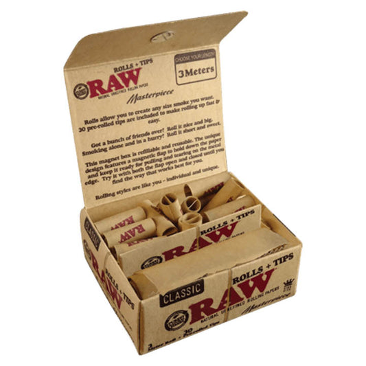 Rolls & Tips - 3m Paper Roll & 30 Pre-Rolled Tips (A12) by Raw