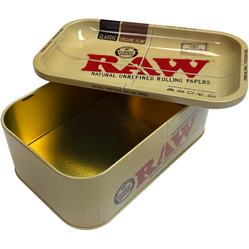 Munchies Box Stash Jar / Storage Box With Metal Rolling Tray Lid By Raw