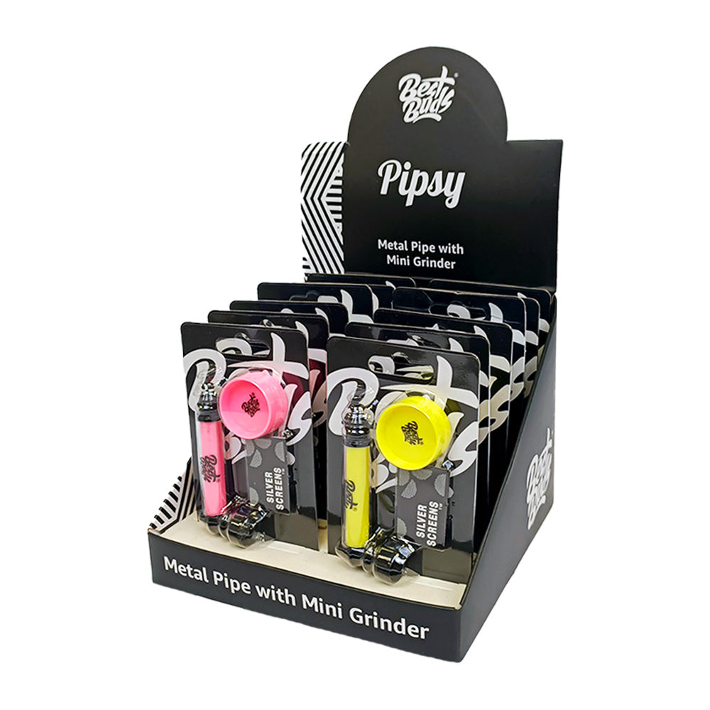 Pipsy Metal Pipe + Mini Grinder (Various Colours) by Best Buds