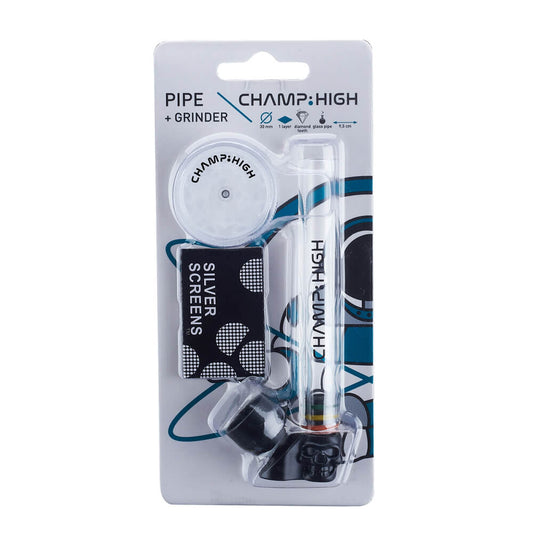 Clear Glass Skull Pipe With Grinder & Screens By Champ High