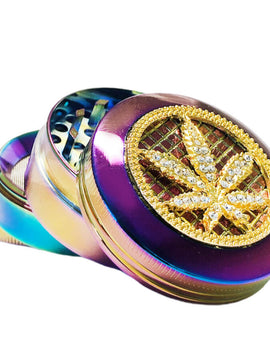 Rainbow Diamond Weed Leaf Metal Grinder 4 Parts – 50mm By The Bulldog